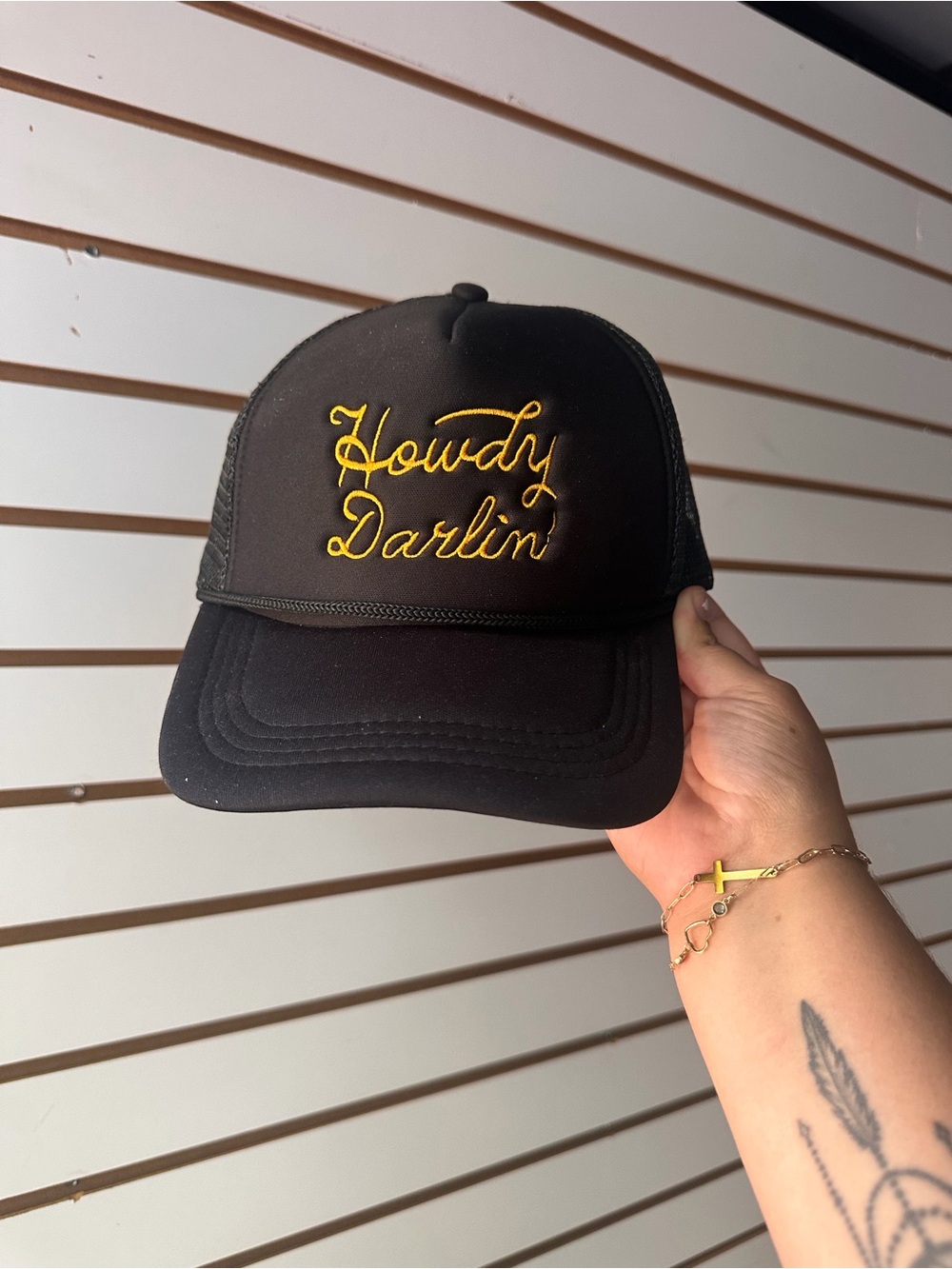 NEW Howdy Darlin' Black Trucker Hat with Yellow Embroidery